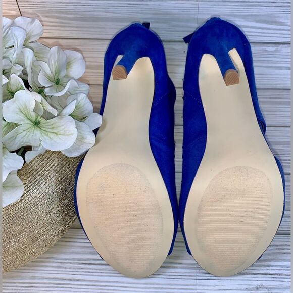 Shoedazzle Blue Velour Thjck Strap Stiletto Heels S:6.5 - Picture 9 of 11